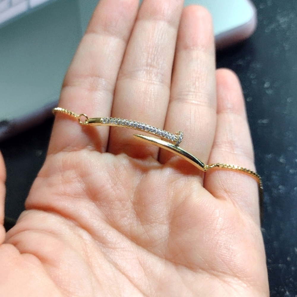 14k gold plated nail zirconium bracelet adjustable laminated gold - Picture 8 of 10